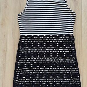 Cremieux striped dress knit with lace navy & white size Large
